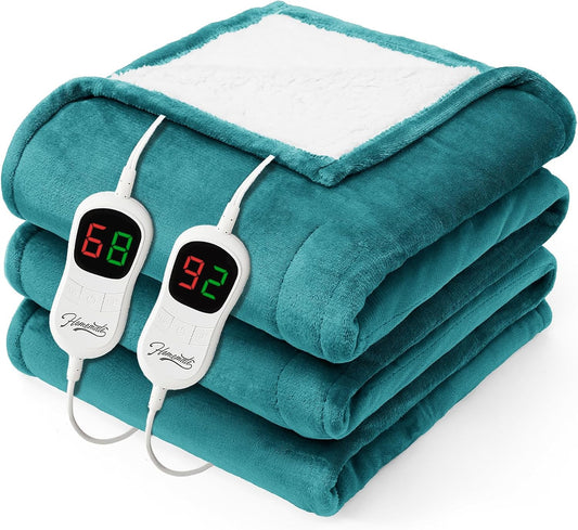 Homemate Electric Heated Blanket King - 100"x90" Heating Bed Blankets Throw with 10 Heating Levels 8 Hours Auto Off Fast Heating Over-Heated Protection Ultra Soft Warm Flannel ETL Certified