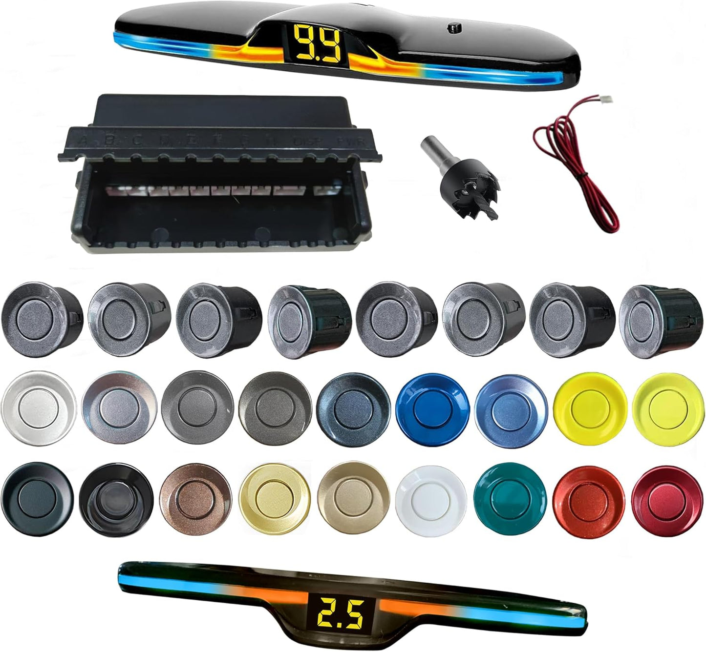 New Features Forward and Reverse Parking sensors, Option to Measure Distance in inches, bidirectional Display Option, and Customizable Digital Direction 18 Color Probes to Choose from(Grey)
