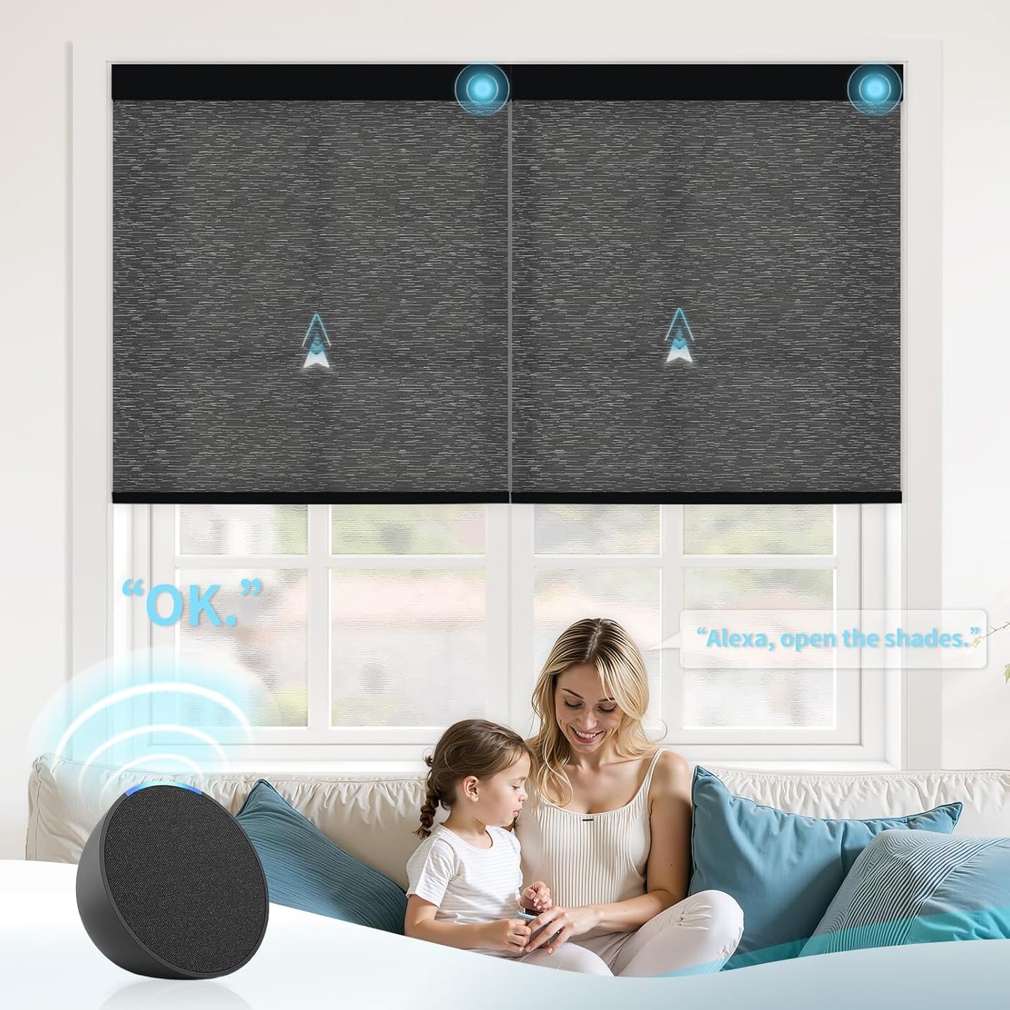 Motorized Blinds with Remote Custom Size Blackout Smart Roller Shades Compatible with Alexa Google, Electric Blinds for Windows