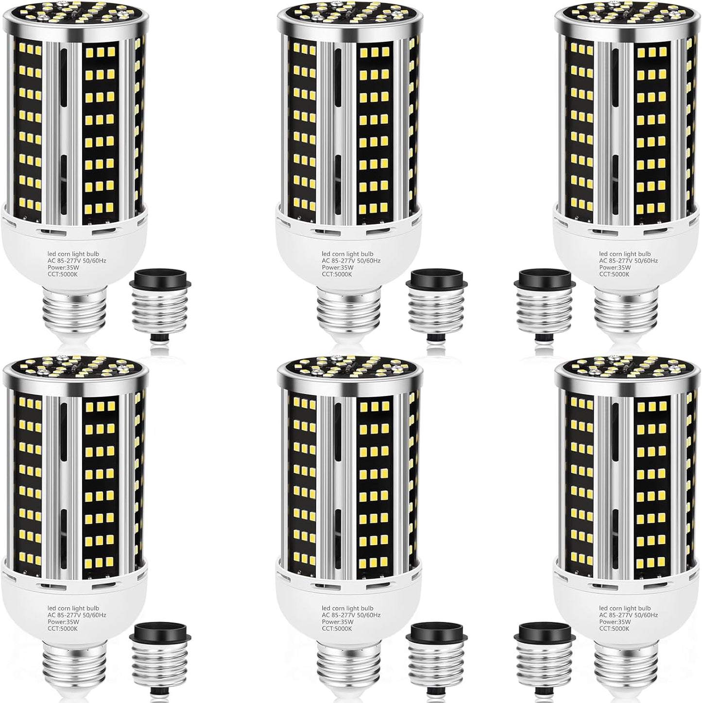 35W 6 pack LED Corn Light Bulb,(300W Equivalent ) Commercial Grade Daylight 5000K E26/E39 5000LM Medium Mogul Base LED Lamp,Large Area Lights For Outdoor Indoor Garage Warehouse Factory Bay Light