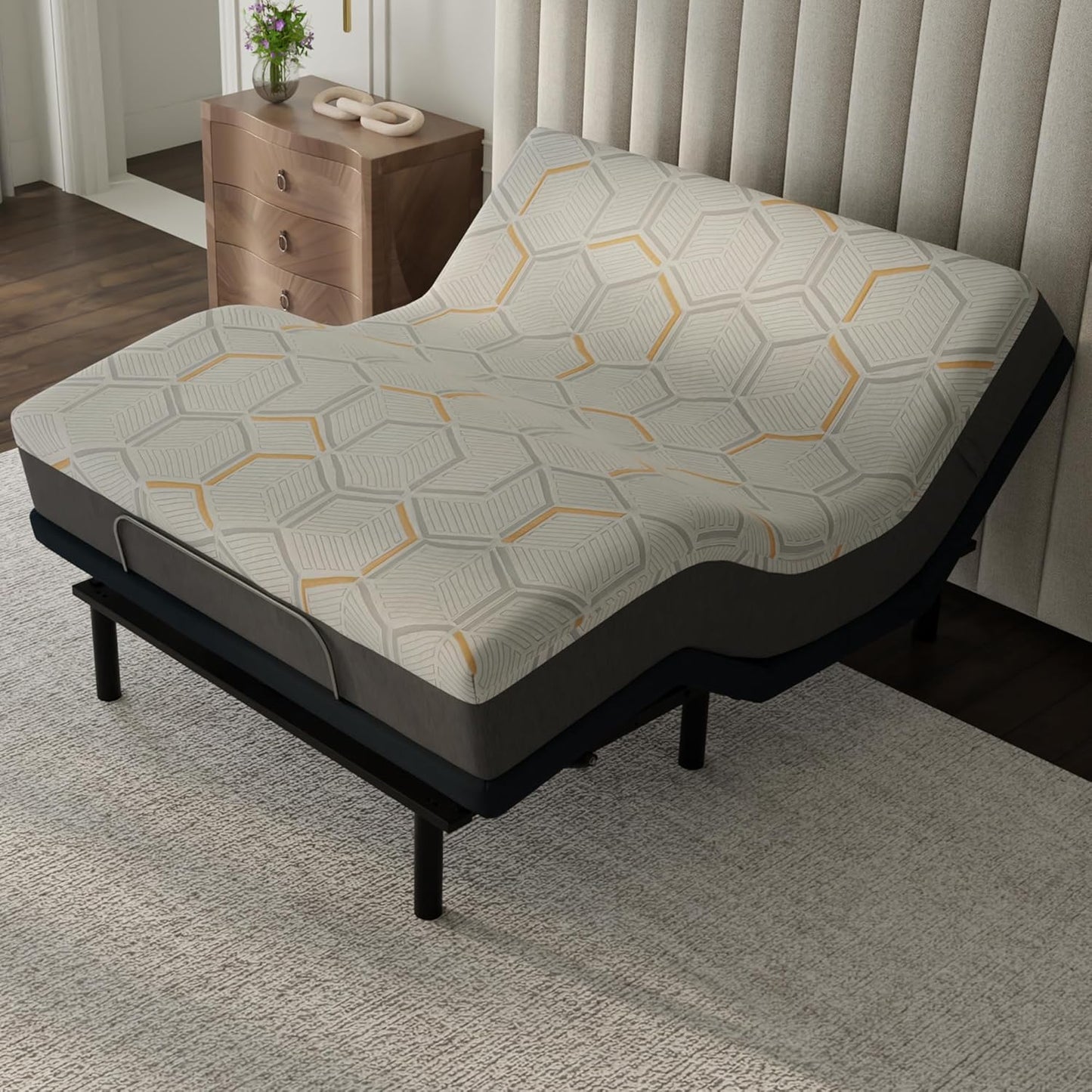 Blissful Nights e4 King Adjustable Bed Base Frame with 12" Medium Firm Copper and Gel Infused Memory Foam Mattress
