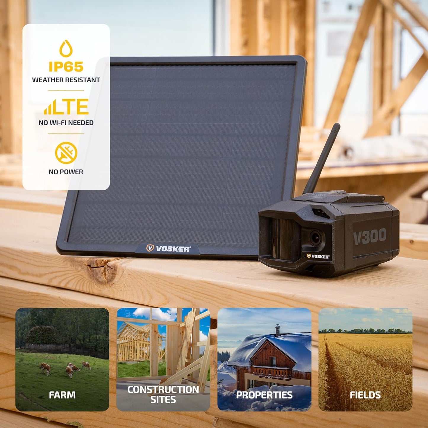 Vosker V300 Ultimate 4G-LTE Autonomous Outdoor Security Camera with External Solar Panel | High-Capacity 15,000 mAh External Solar Power Bank | SIM Cards Included | No WiFi Needed | Live Streaming