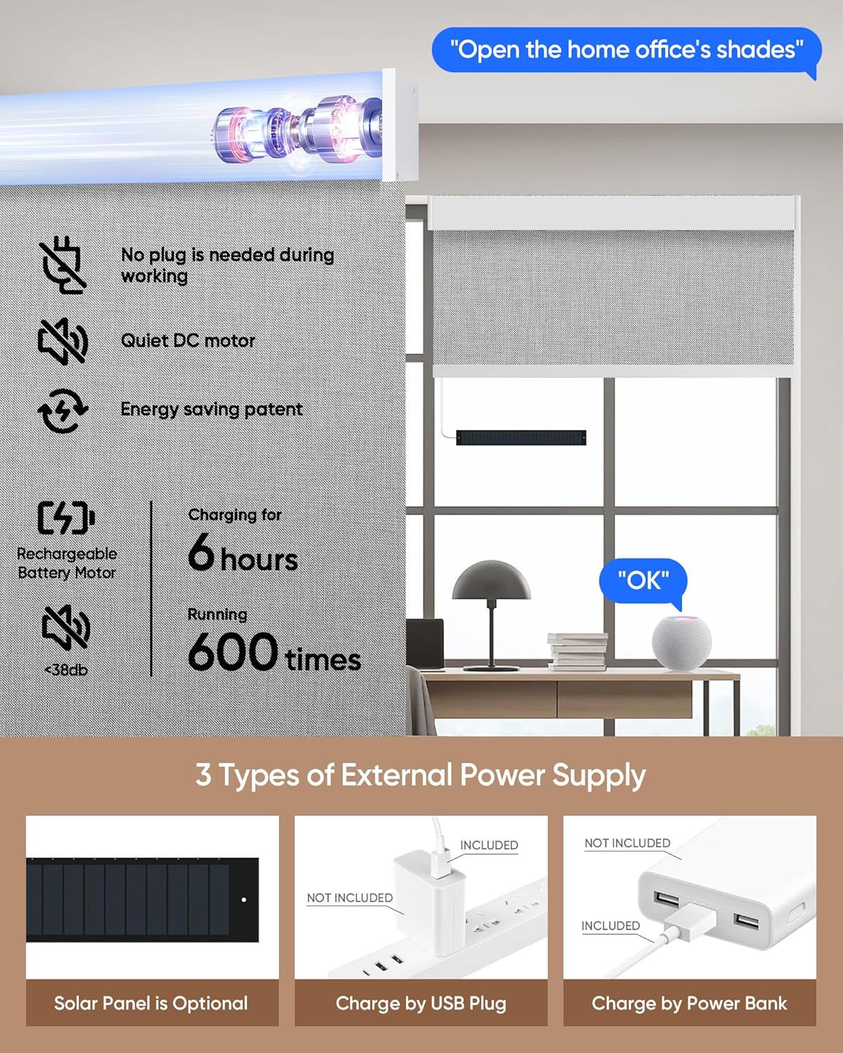 Kincmo Motorized Blinds with Remote,100% Blackout Motorized Roller Shades Work with Apple Homekit,Alexa,Google, Custom Electric Blinds with App,Voice Control (Dual Sided Grey)