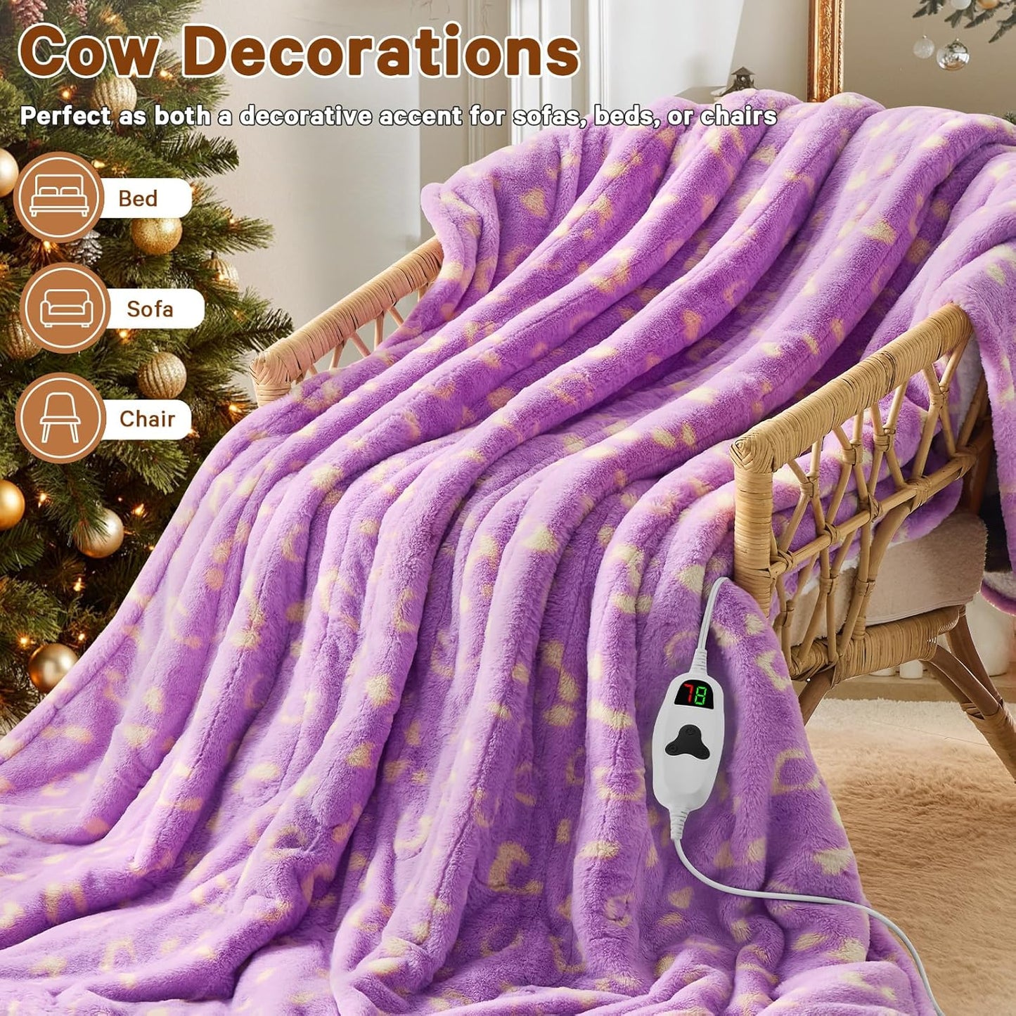 Leopard Print Heated Electric Blanket Twin,62X84 Purple Heating Blanket with 10 Heats Levels & 8 Hours Auto Off,Cute Cheetah Decor Sherpa Blankets Warmer Gifts for Women Couch Office,Washable