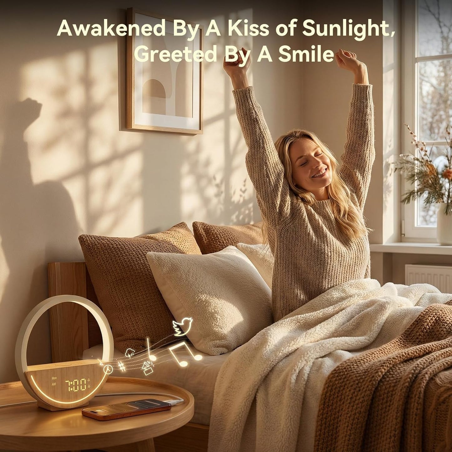 Vivilumens Wake Up Light Sunrise Alarm Clock - White Noise Sound Machine with 10 Natural Sounds & 10 Pink Noises, Dual Alarms Weekdays & Weekends, Sleep Aid, Touch Control Night Light, Ideal for Gifts