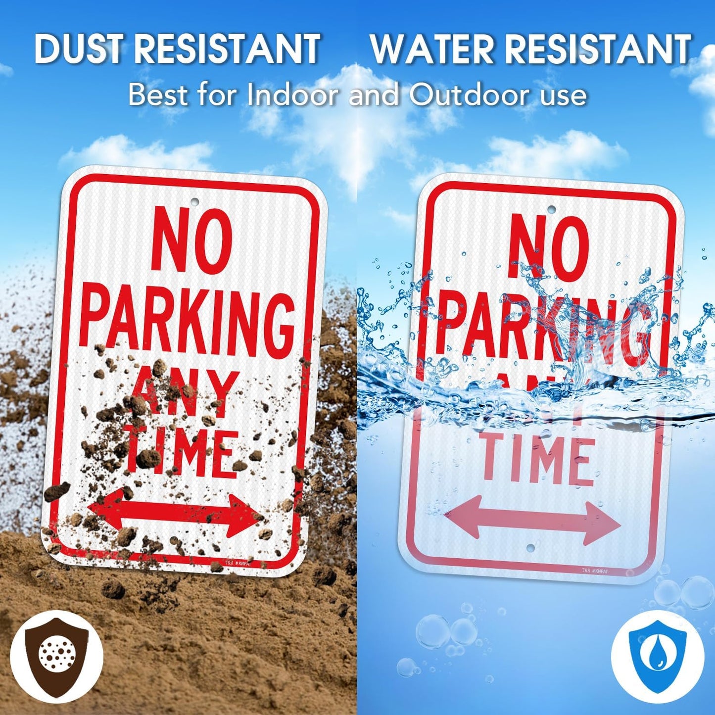 T&R Large No Parking Anytime Signs, 18" x 12" Engineer Grade Reflective Sheeting, Rust Free Aluminum, Weather Resistant, Waterproof, Fade Resistant, 2 Pre-drilled Holes