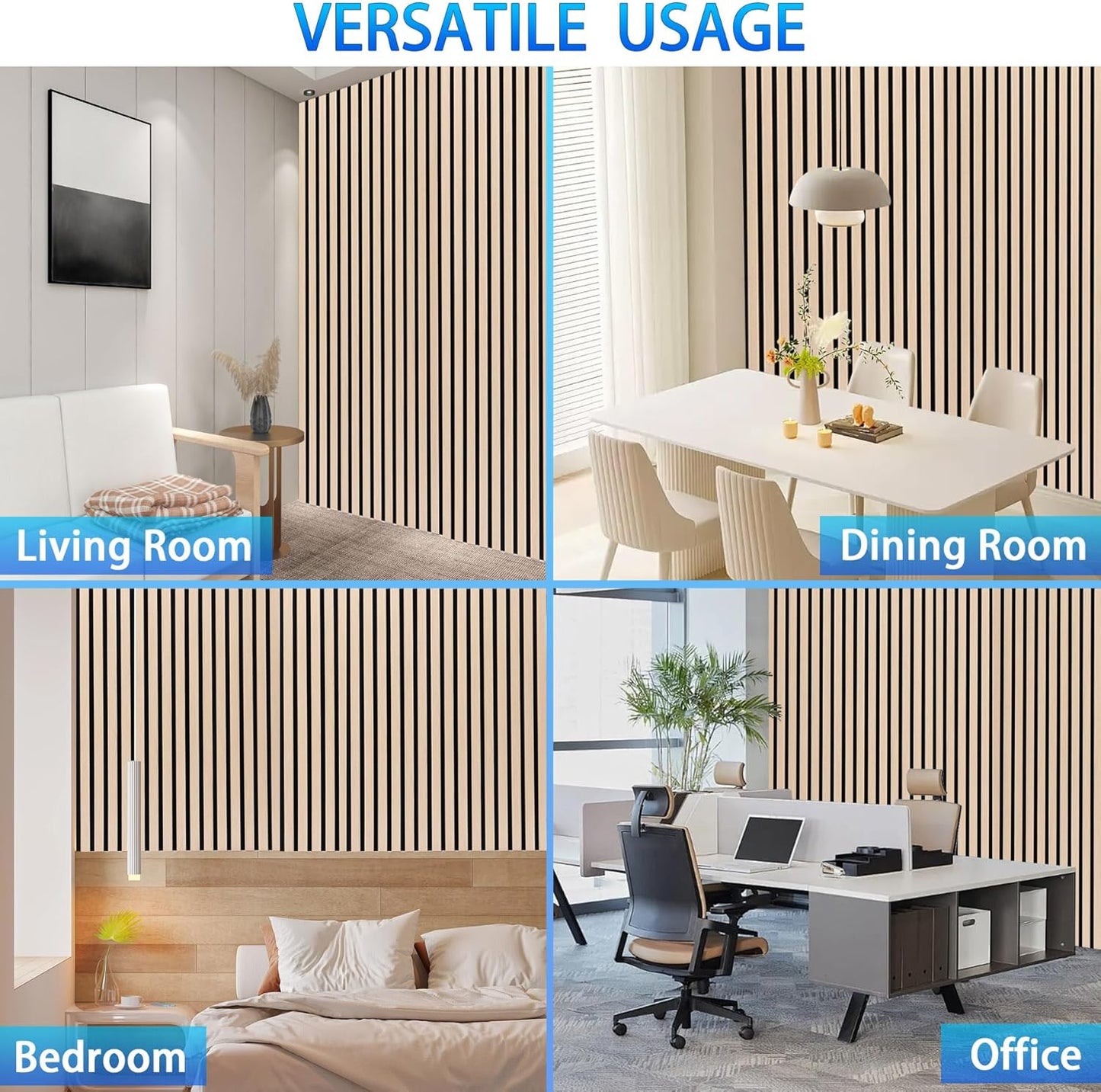 3D Slat Acoustic Wall Panels with Wood Finish Accent, 2 Pack Sound Absorbing Paneling for Studio, Office, Living Room, Bedroom Interior Decor (Natural Oak, 48''L x 24''W)