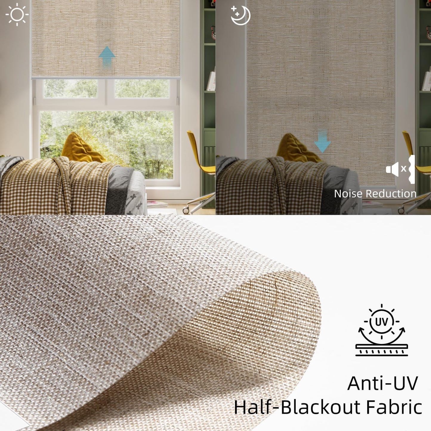 SmartWings Motorized Light Filtering Shades, Work with Matter Homekit Alexa Google, 70% Blackout Shades Translucent, Cordless Window Shades with Remote Rechargeable, Up 110" W x 148" H, Linen Caramel