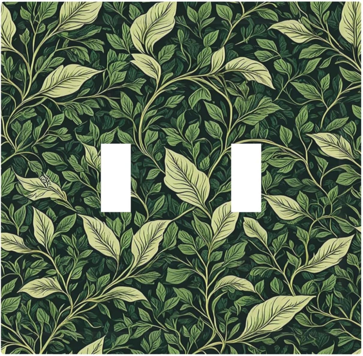 Vintage Green Plant Leaves 2 Gang Double Toggle Light Switch Cover Decorative Switchplate Electrical Wall Plates Faceplate for Bathroom Bedroom Decor 4.9 X 5 IN