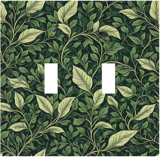 Vintage Green Plant Leaves 2 Gang Double Toggle Light Switch Cover Decorative Switchplate Electrical Wall Plates Faceplate for Bathroom Bedroom Decor 4.9 X 5 IN