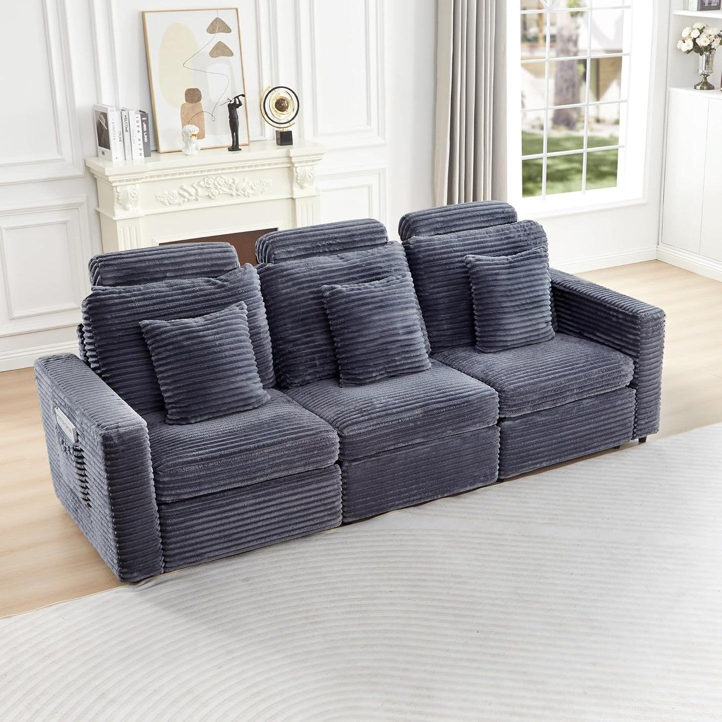 LEVNARY Modular Armless Chair Set of 2, Faux Rabbit Fur Upholstered Single Seat for Sectional Sofa Expansion (Gray)