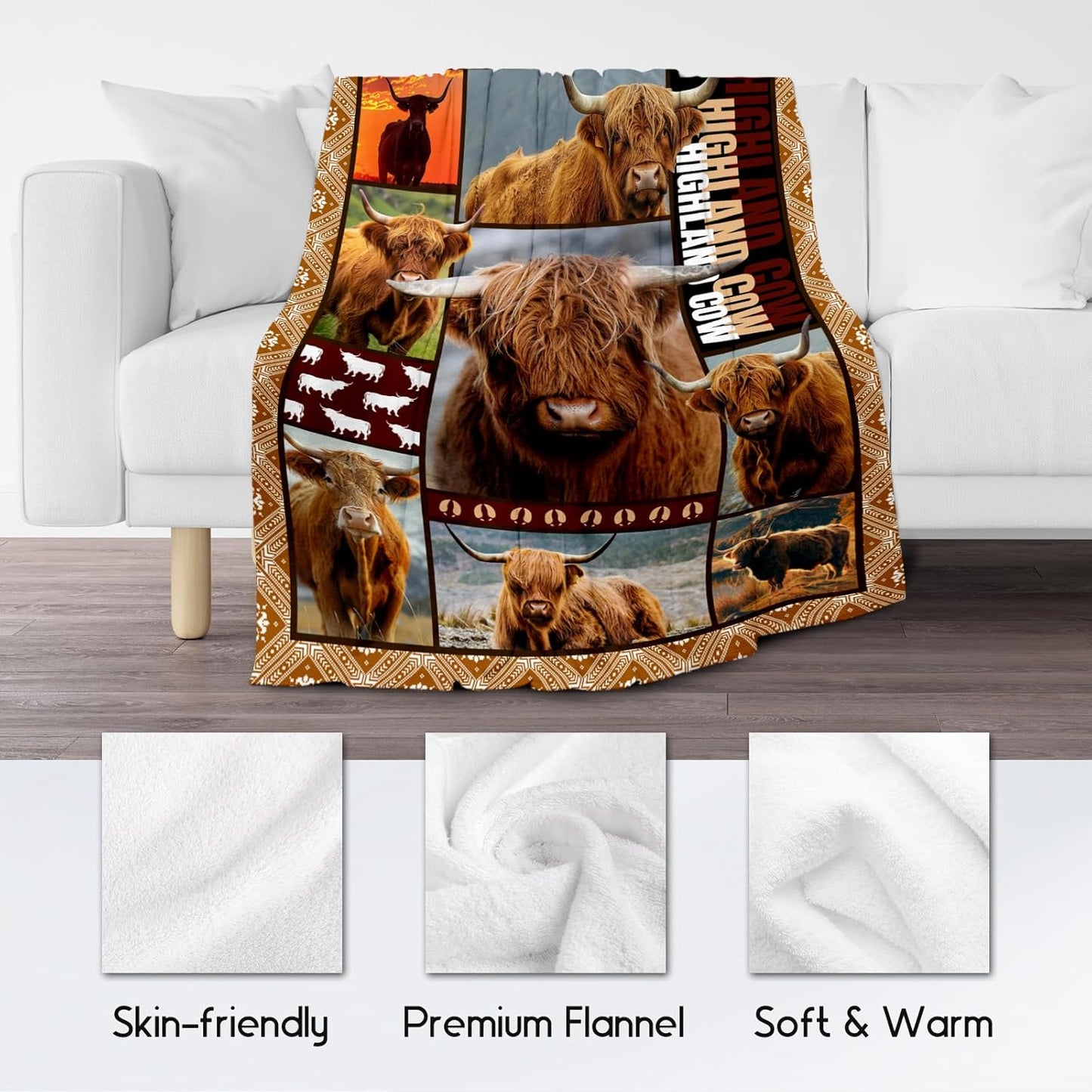 Blanket for Women Girls, Highland Cow Gifts for Adults - 60"x80" Kids Throw for Bed Living Room - Soft, Fuzzy & Cozy - Wildlife Home Decor Gift Ideal