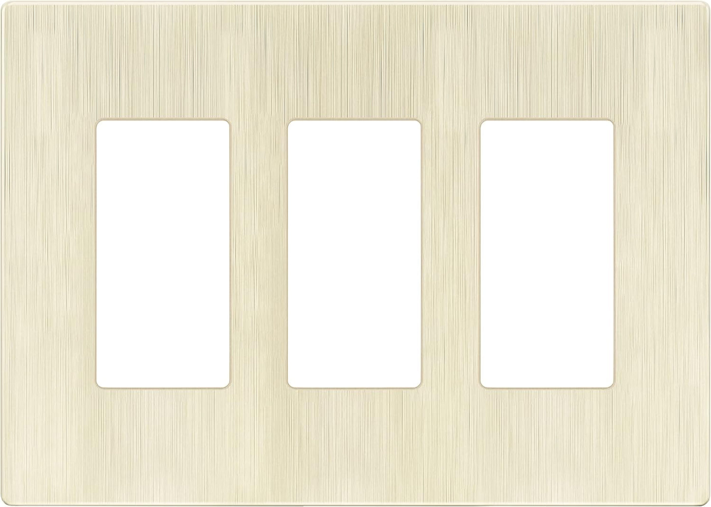 LIDER Brushed Finish Decorator Switch Cover, Screwless Wall Plate, Mid-Size 3-Gang 4.88" x 6.77", Unbreakable Polycarbonate Thermoplastic, UL Listed, LSWP-33M-BLA, Brushed Light Almond