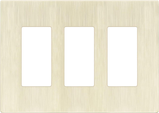 LIDER Brushed Finish Decorator Switch Cover, Screwless Wall Plate, Mid-Size 3-Gang 4.88" x 6.77", Unbreakable Polycarbonate Thermoplastic, UL Listed, LSWP-33M-BLA, Brushed Light Almond