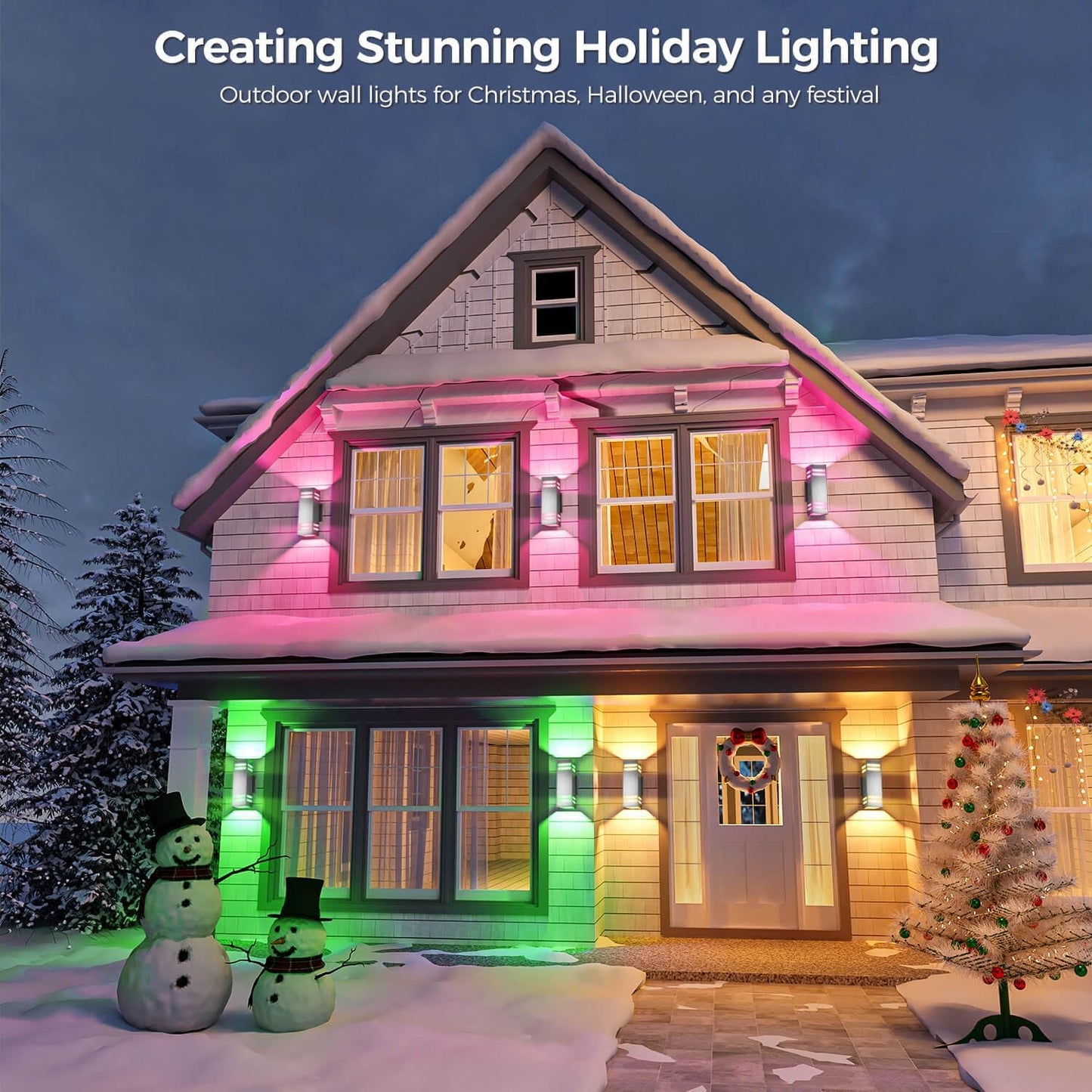 KIZON Smart RGB Outdoor Wall Light Dusk to Dawn, Voice & App Control Smart Porch Lights, Dimmable Up and Down Wall Sconce Stainless Steel Waterproof Exterior Light Fixture, Works with Alexa, 2 Pack