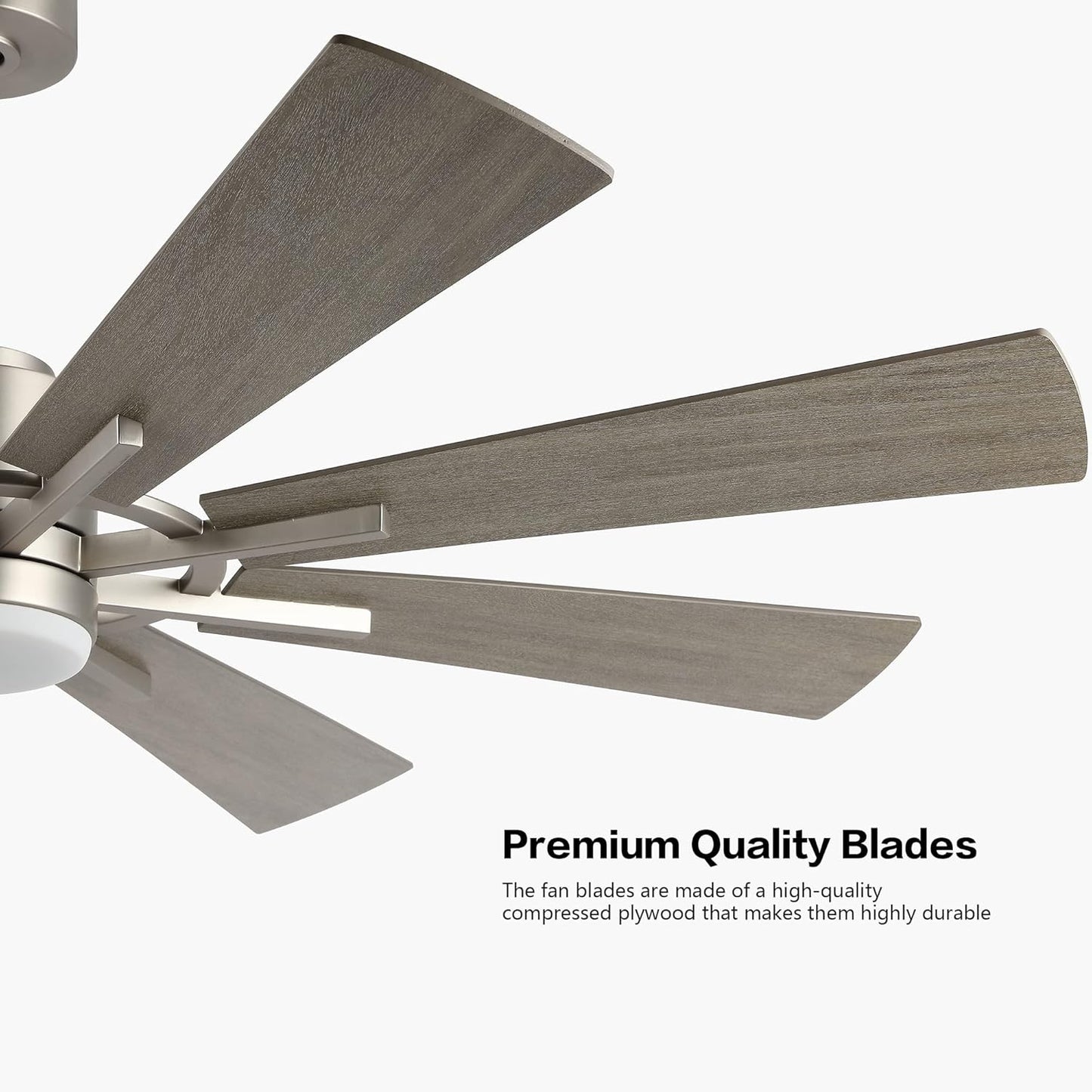 WINGBO 60" DC Ceiling Fan with Lights and Remote Control, Brushed Nickel and Gray Ceiling Fan, 8 Plywood Blades, 6-Speed Reversible DC Motor, Modern Ceiling Fans Indoor for Kitchen Bedroom Living Room