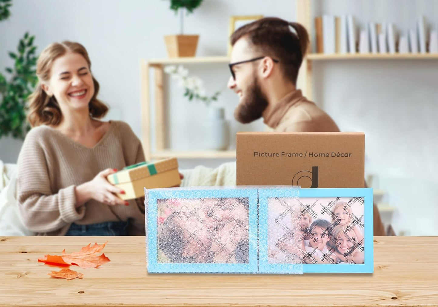 Double 5x7 Horizontal Combo, Soft-Blue Wood Picture Frame, 4.5x6.5 Opening Foldable Landscape View Photo Frame on Table-top or Wall