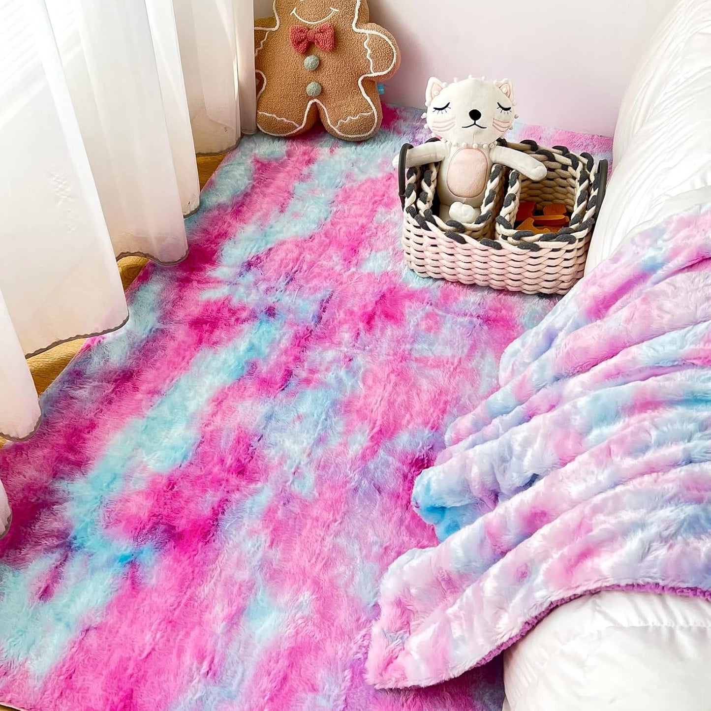 NEWCOSPLAY Super Soft Faux Fur Blanket Twin Size Purple Rainbow Sherpa Fuzzy Plush Warm Blanket for Sofa Bed (Purple Rainbow, Twin(60"x80"))
