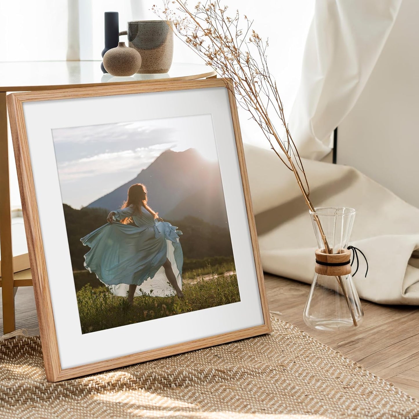 Fun Memories 20x20 Square Picture Frames, Rustic Solid Oak Wood Frame 20 x 20 for Wall, Wooden 20 by 20 Photo Frames with Tempered Real Glass, 20x20 Frame Matted to 16x16, Natural Color, Set of 2