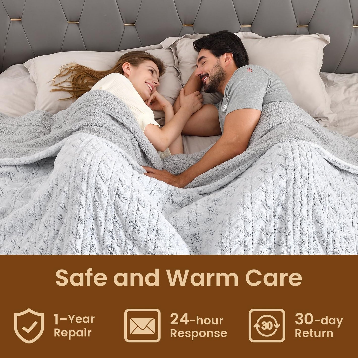 Bearhug Electric Blanket Full Size 77" x 84", 10 Heat Settings Heated Blanket, 1-12 Hour Auto Shut-Off, Faux Fur & Sherpa Dual-Sided Heating Blanket, Machine Washable, Gift-Ready Elegant Packaging