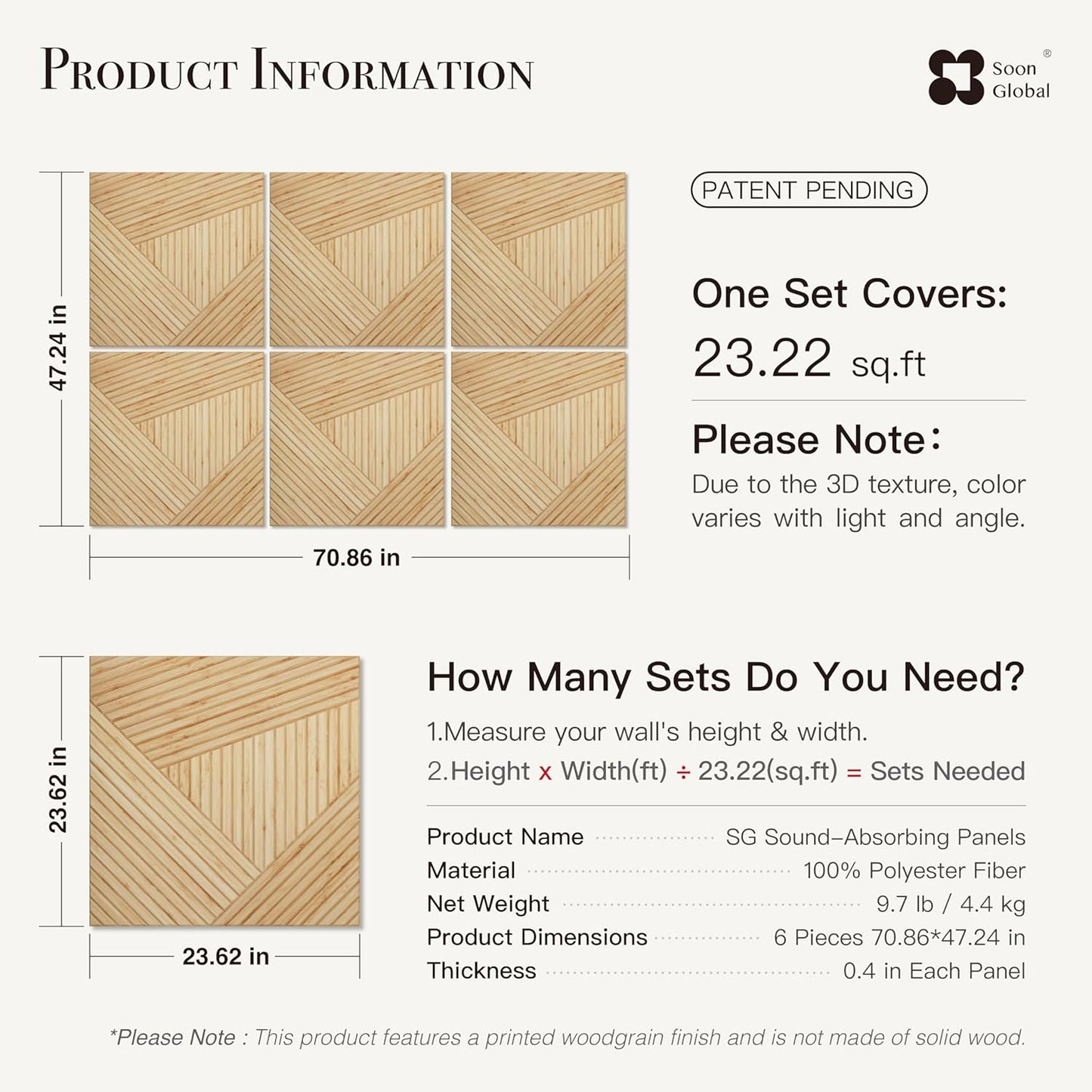 Acoustical Wall Panels, 6-Piece 23.62 X 23.62 Inches Art Acoustic Panels, Decorative Acoustic Panels, Acoustic Wall Panels, Sound Absorbing Wall Art, Timber Spiral