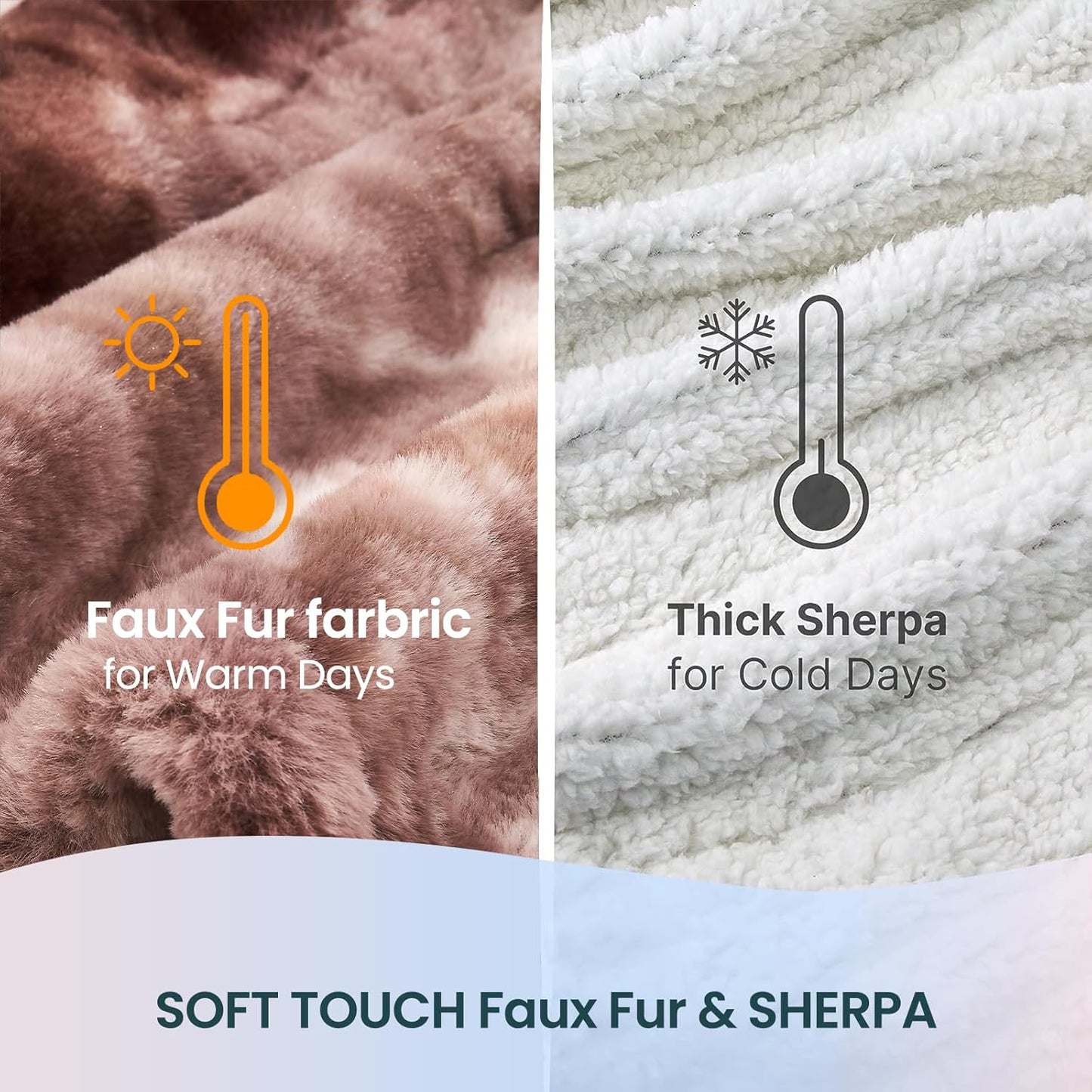 Electric Heated Blanket 84"x90",Luxury White Coffee Faux Rabbit Fur Electric Queen Blanket,Fast Heating Soft Fluffy Thick Electric Blanket with 6 Heating Levels & 12H Auto Off