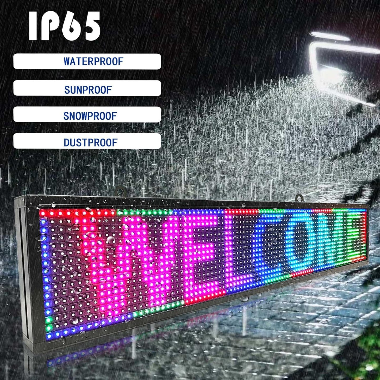 HS Programmable Scrolling led sign, High Brightness Full Color Outdoor Waterproof, Digital Display Board for Advertising Store Business Window Restaurant P10 (39''x8'')