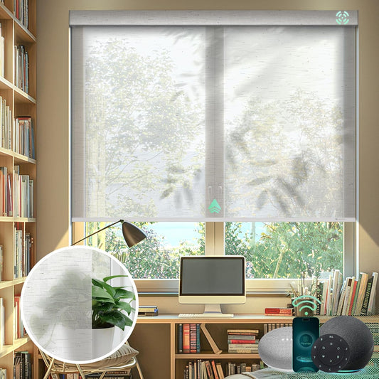 Yoolax Motorized Blinds with Remote, Light Filtering Smart Blinds Compatible with Alexa Google Home, Automatic Shades for Windows Living Room, Custom Size (20% Blackout V-Starry White)