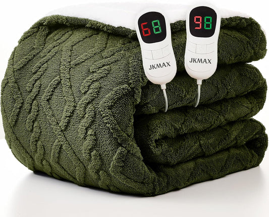 Heated Electric Blanket King Size-100"x90" Heating Blanket with 10 Heating Levels & 5 Time Settings Over-Heat Protection，Winter Warmer for Adults with ETL Certification（Green）
