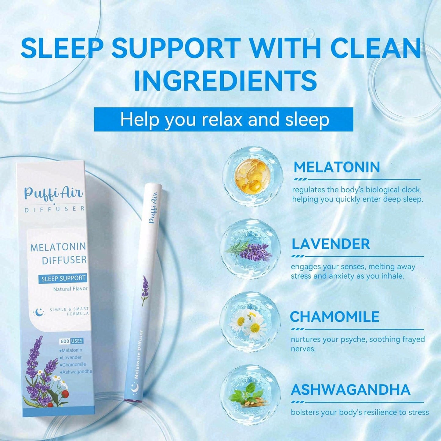 PUFFIAIR Herbal Diffuser Duo with Melatonin, Milk Thistle & More丨Night Renewal Duo for Calm Sleep & Liver Detox Support - 600 Uses Per Stick