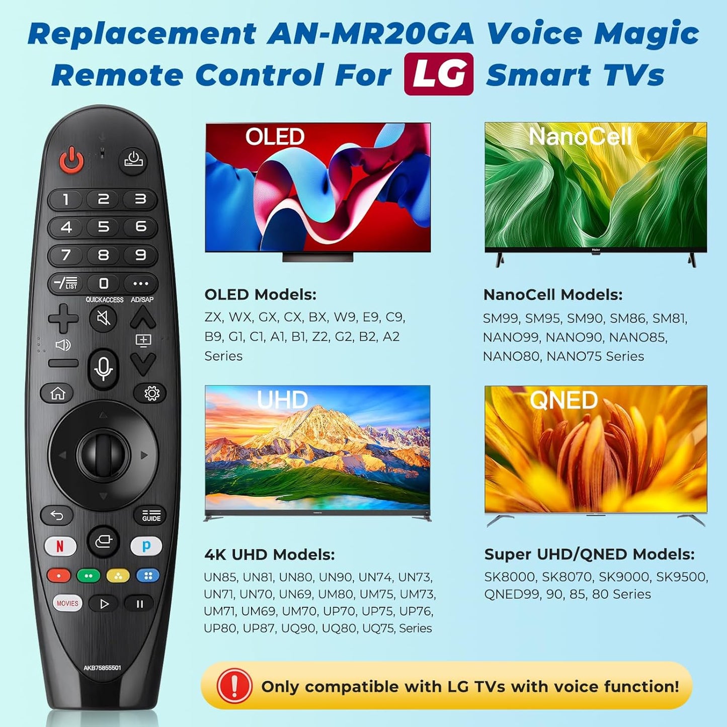 Replacement Voice LG Magic Remote Control AKB75855501, Universal LG TV Remote AN-MR20GA with Pointer Function for OLED QNED 4K NanoCell Webos Smart TV, Replaced MR19BA MR18BA MR21 MR22 MR23 MR24