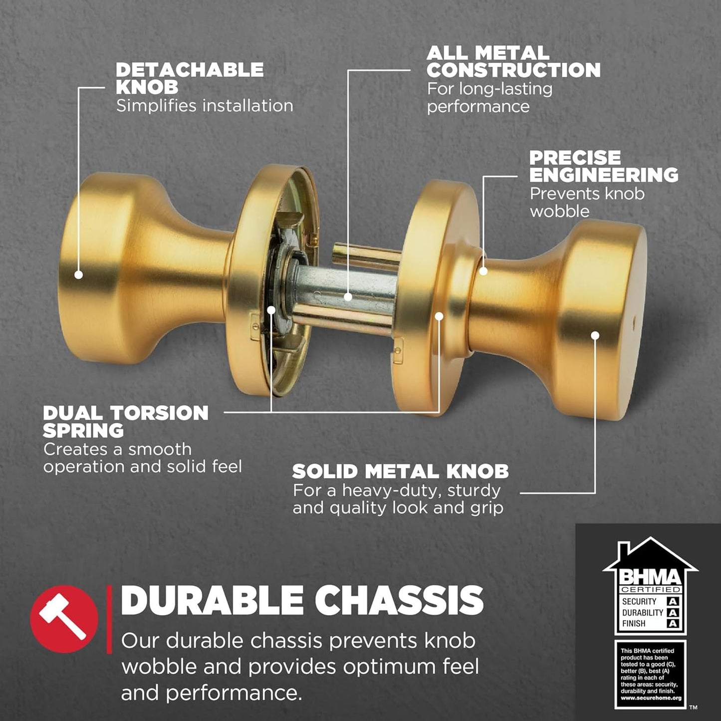 Kwikset Pismo Interior Privacy Door Knob with Lock, Door Handle for Bathroom and Bedroom, Satin Brass, Round, Keyless Turn Lock Doorknob, Microban Protection