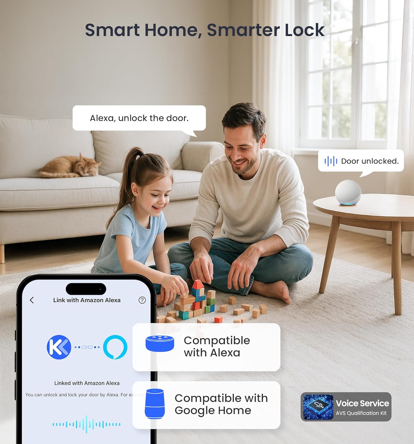 Veise VE029 WiFi Smart Lever Lock, Fingerprint Keyless Entry Door Lock with Handle, Built-in WiFi, Remote App Control, Electronic Digital Knob for Front Door and Bedroom, IP65 Waterproof, Satin Nickel
