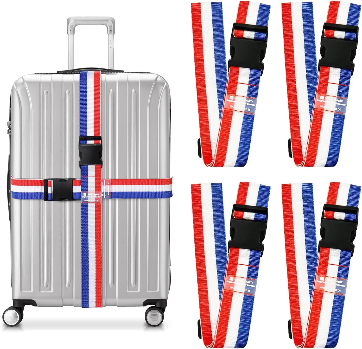 Travel Inspira Luggage Straps for Suitcases, Adjustable Suitcase Strap, TSA Approved Luggage Straps - Secure Your Luggage Safely During Travel (4 Pack)