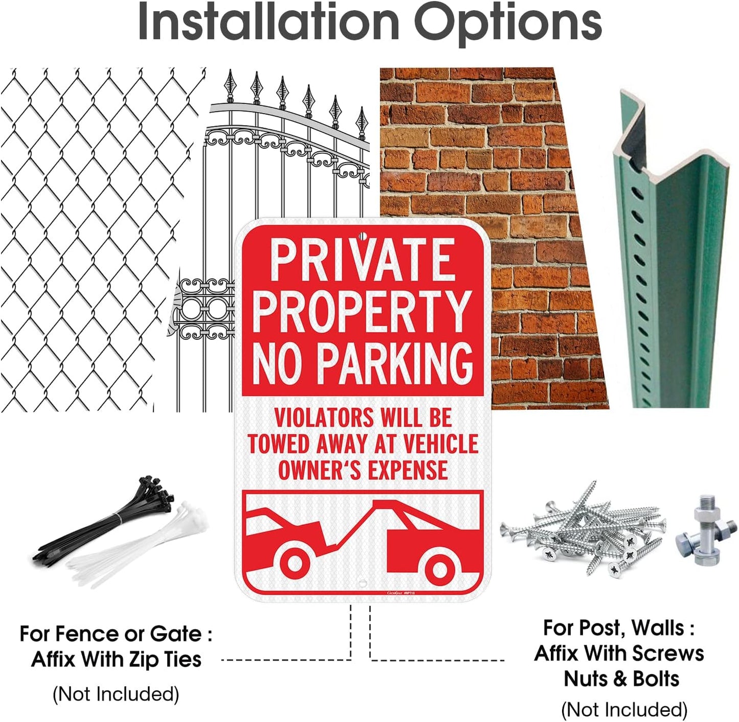 GicnKeuz 2 Pack Private Property No Parking Signs, Violators Will Be Towed Away at Vehicle Owner's Expense Signs, 18x12 Inches,Engineer Grade Reflective Aluminum, Fade Resistant,Outdoor Use