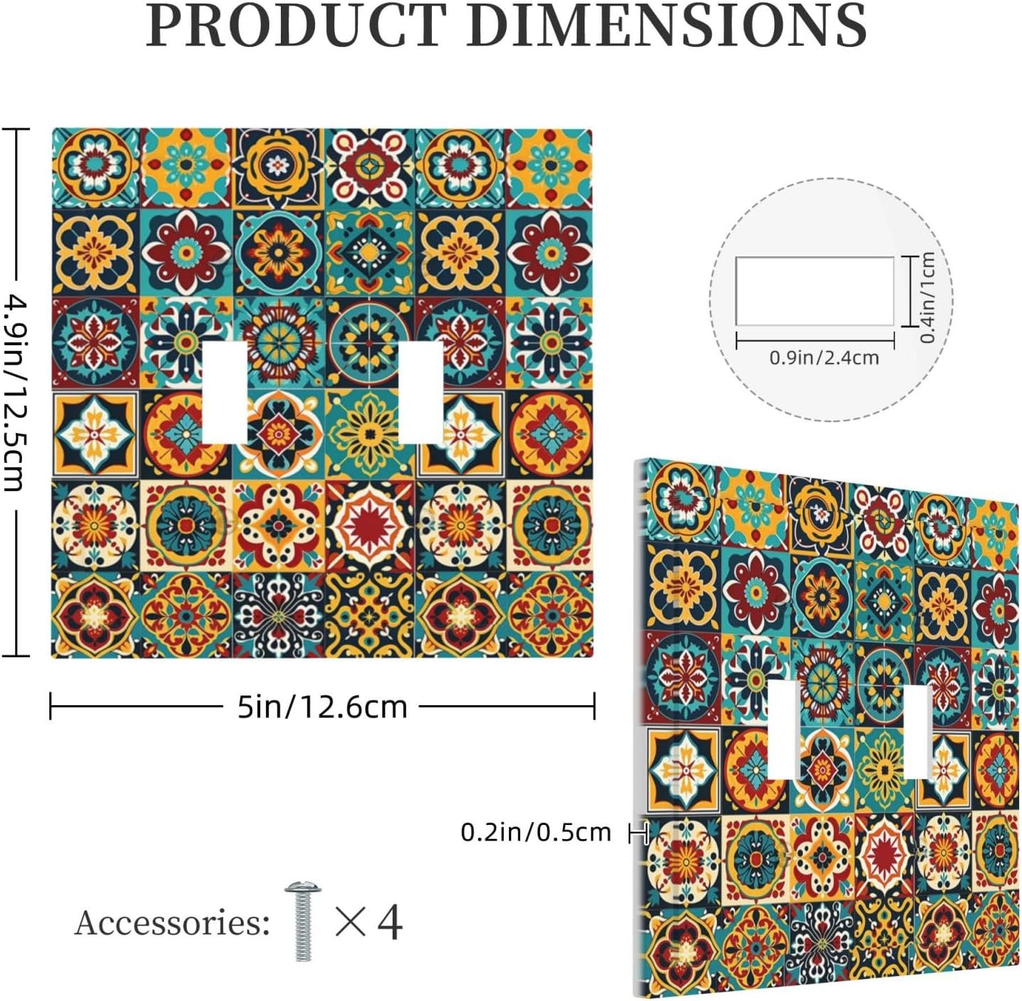 Decorative Switch Plates Mexican Talavera Colorful Mosaic Tiles 2 Gang Double Toggle Outlet Light Switch Cover Wall Plate Electrical Faceplate For Bathroom Kitchen Decor