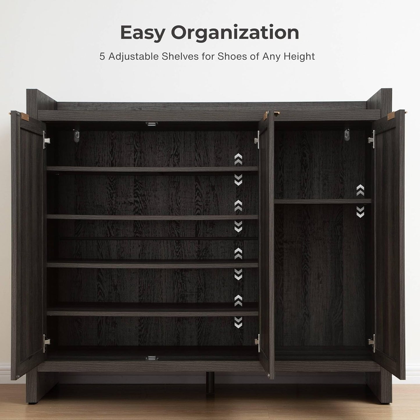SICOTAS Shoe Storage Cabinet Set of 2, Large Tall Shoe Cabinet, Rattan Shoe Cabinet Storage for Entryway, Farmhouse Cabinet with Doors and Adjustable Shelves for Entryway Hallway, Black Oak