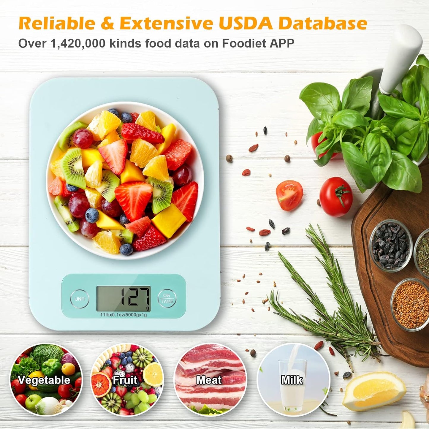 Smart Food Scales for Kitchen - Digital Food Scale with Nutritional Calculator Analysis App, Food Weight Scale Grams and Ounces, Food Scale for Weight Loss, Calories Counting, Meal Prep 0.1oz