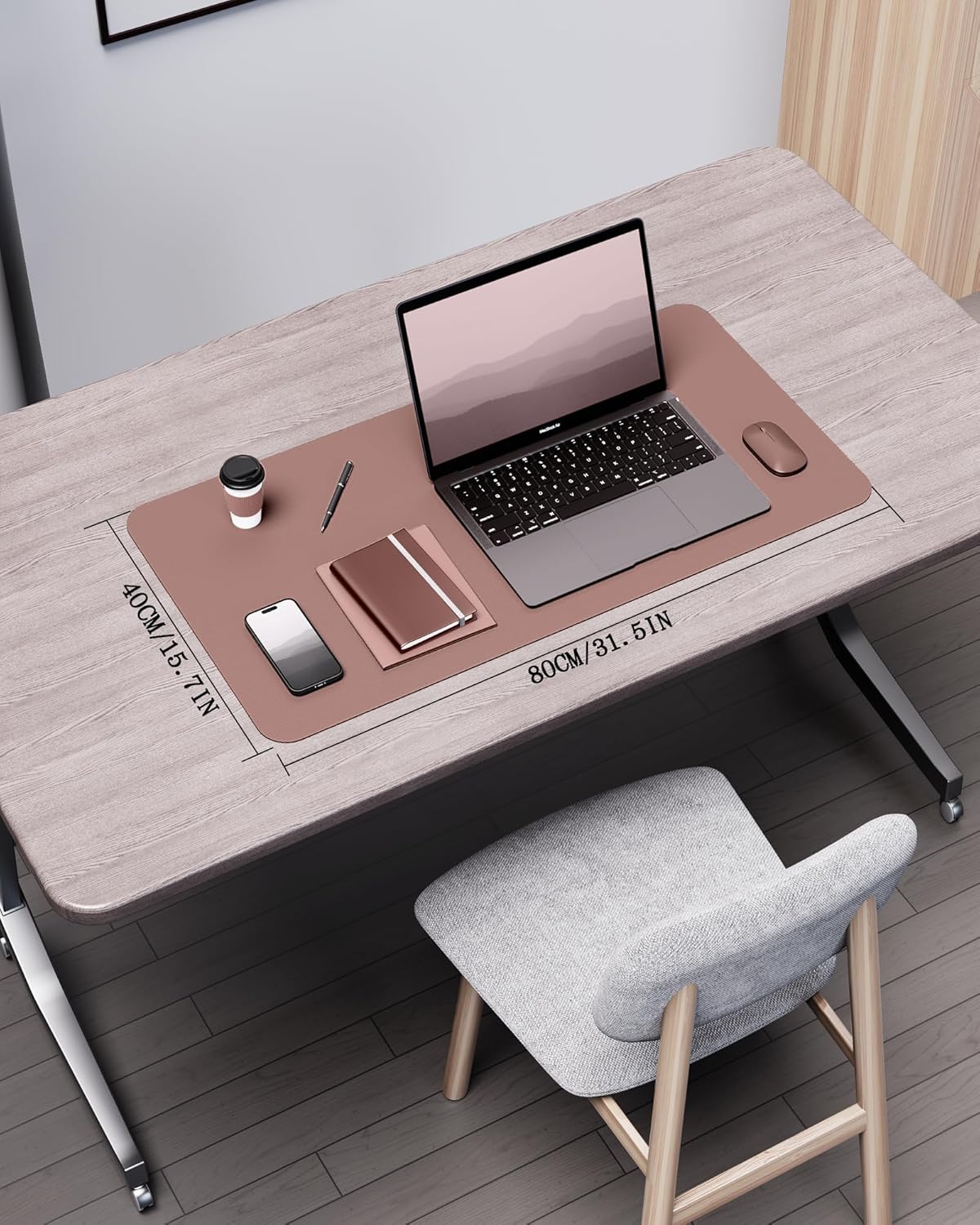 YSAGi Double-Sided Desk Pad, 31.5"x15.7" Leather Desk Mat, Eco Cork Desk Pad Protector,Large Mouse Pad,Waterproof Desk Blotter for Office/Home (Pale Mauve/Cork)