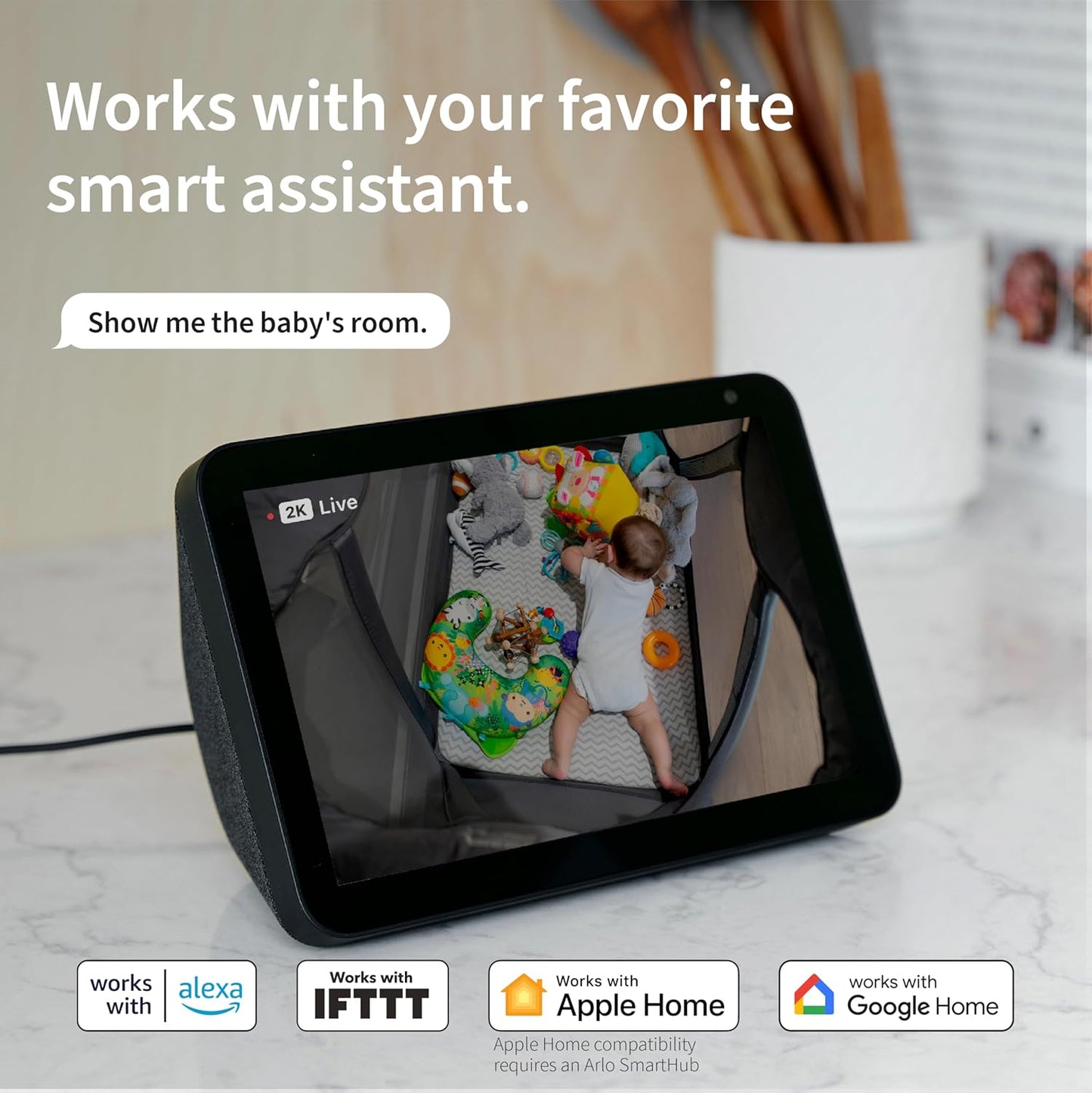 Arlo Essential Security Camera 2K | Indoor Only| 2nd Gen | Baby Monitor & Pet Camera | Wireless with Spotlight, 2-Way Audio, Color Night Vision, Live Stream, Motion Activation, White, 2 Cameras