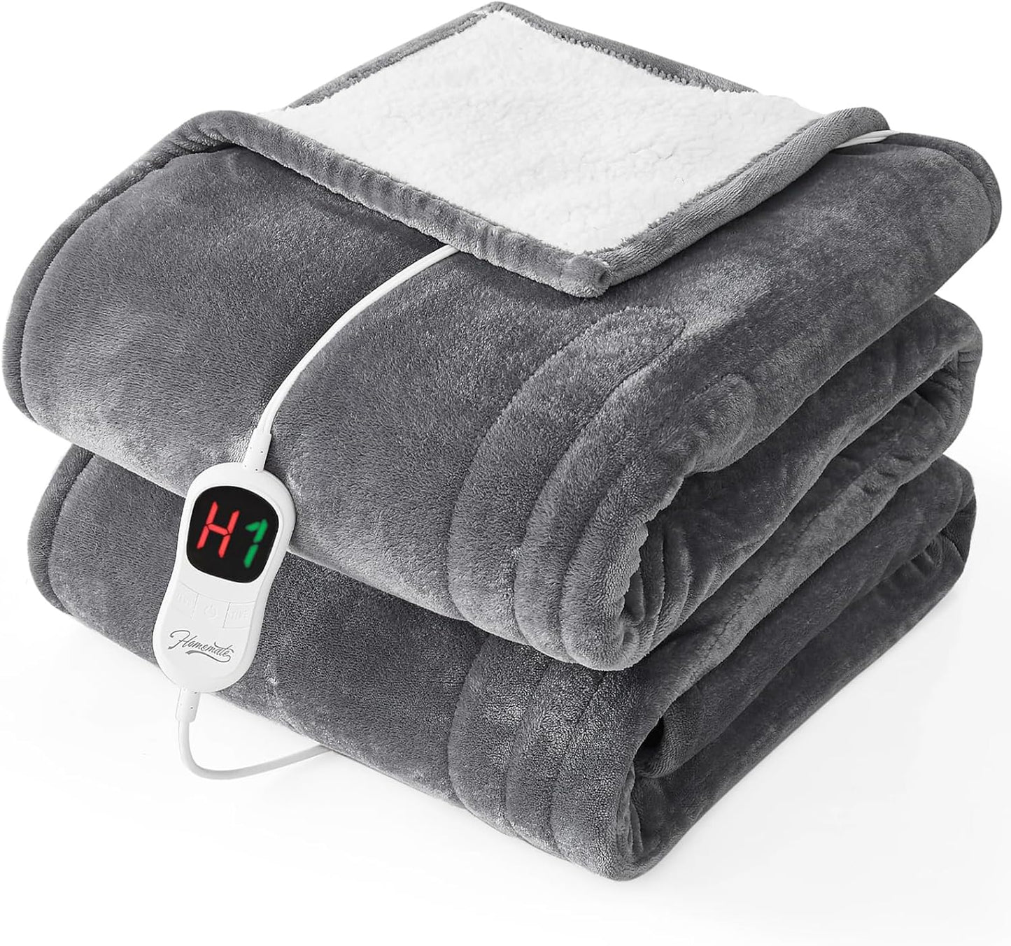 Homemate Electric Heated Blanket Full Size - 72"x84" Heated Bed Blanket Throw with 10 Heating Levels 8 Hours Auto Off Fast Heating Over-Heat Protection-Ultra Soft Flannel ETL Certified, Grey
