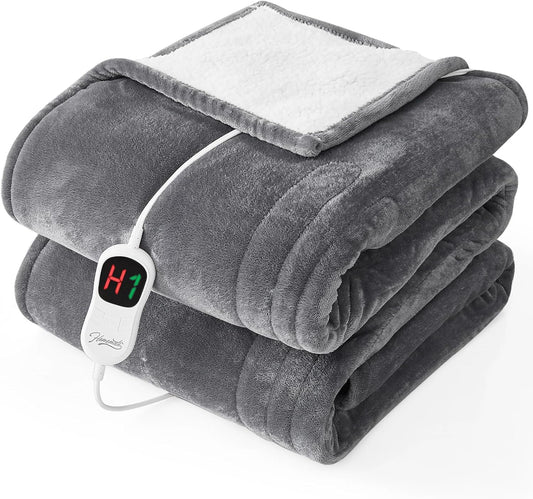 Homemate Electric Heated Blanket Full Size - 72"x84" Heated Bed Blanket Throw with 10 Heating Levels 8 Hours Auto Off Fast Heating Over-Heat Protection-Ultra Soft Flannel ETL Certified, Grey