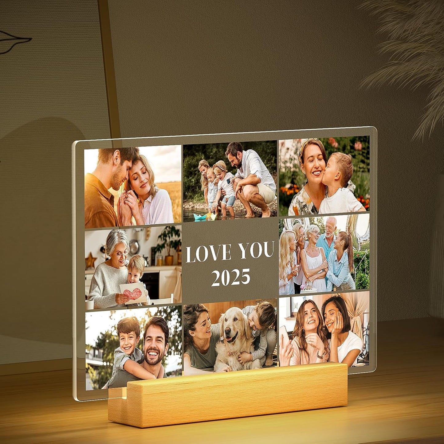 Custom Picture Frames with Photo, Customized Photo Frame with Night Light, Personalized Picture Frame, Personalized Christmas Birthday Gifts for Women Men Her Him Mom Dad Kids Baby Family Friends