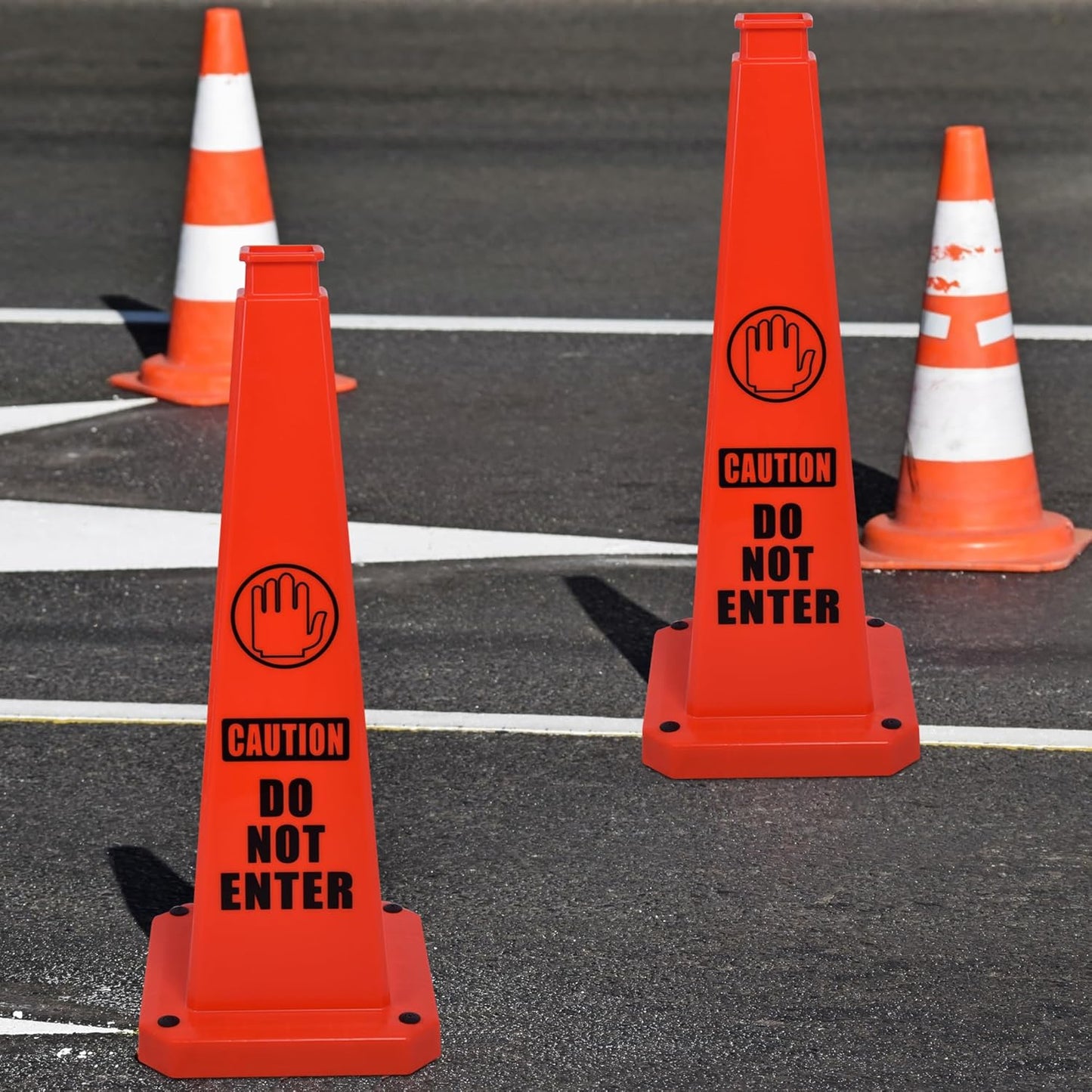 OrangeStar 3-Pack 28" Do Not Enter Cones, Large 4-Sided No Entry Message Safety Cones with Heavy Rubber Base for Indoor Outdoor Use, Traffic Control, Security, Warehouse Safety