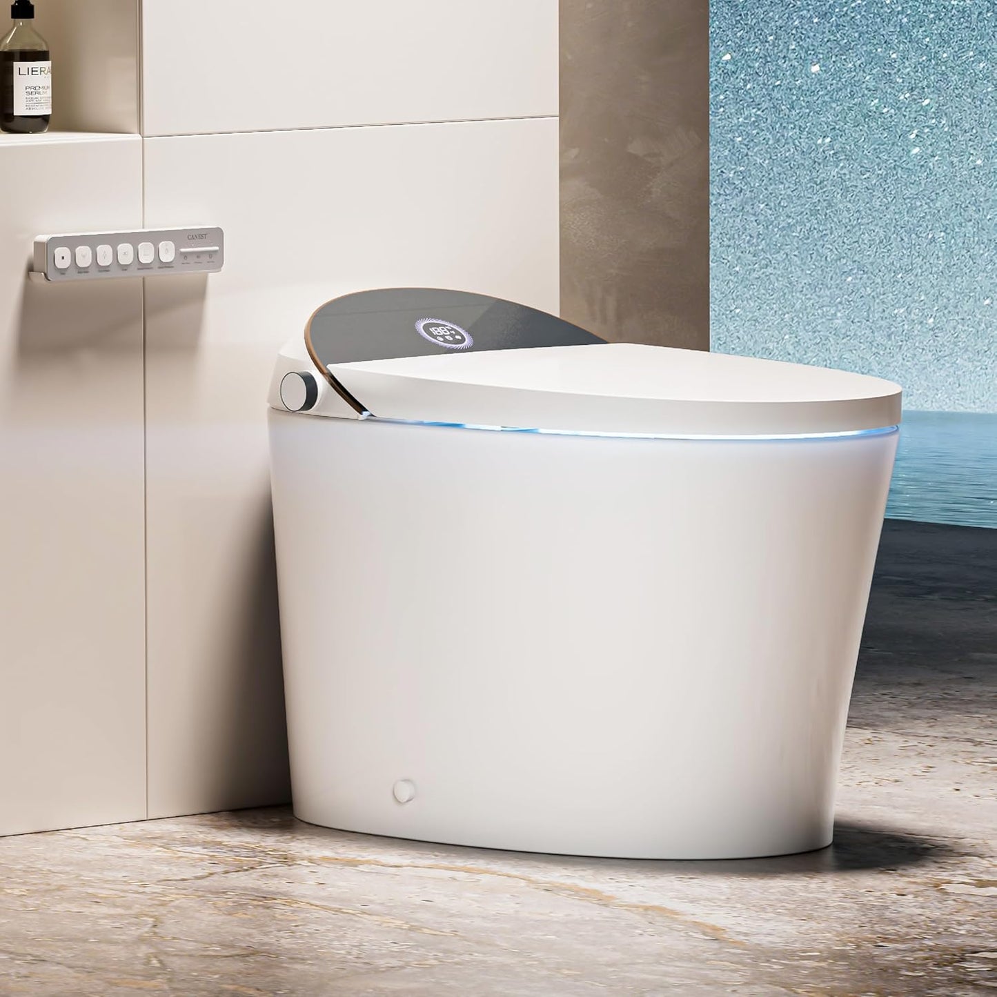 CANEST Smart Toilet with Bidet Built in, Smart Toilet with Heated Seat, Foot Sensor, Rear Wash, Warm Water and Dryer, Remote Control, LED Display, Night Light, Auto Deodorization (TC-300BK)