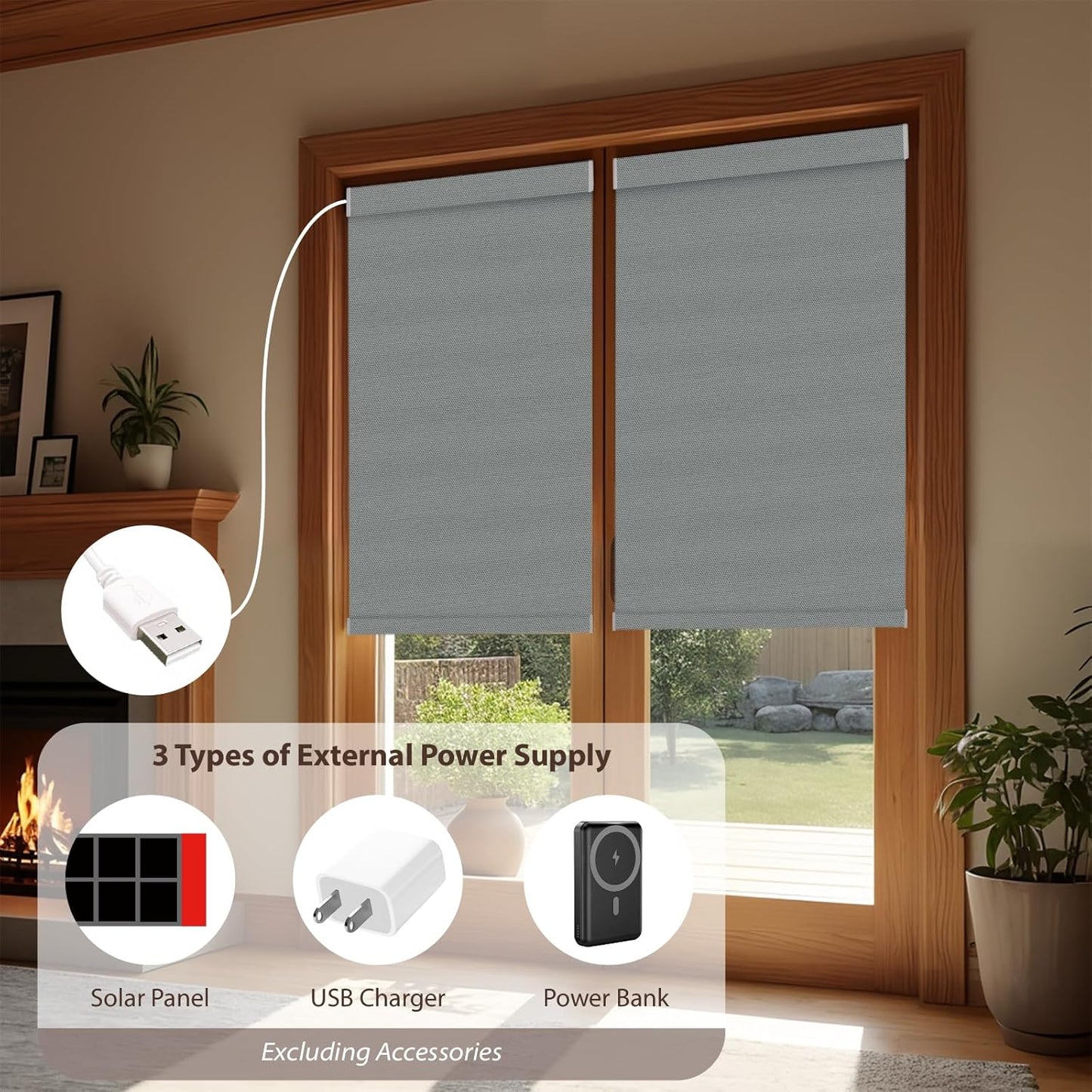Motorized Roller Blinds with Remote, 100% Blackout Automatic Roller Shades for Bedroom, Bathroom, and Living Room, Customized Size, Moonlit Fog Gray