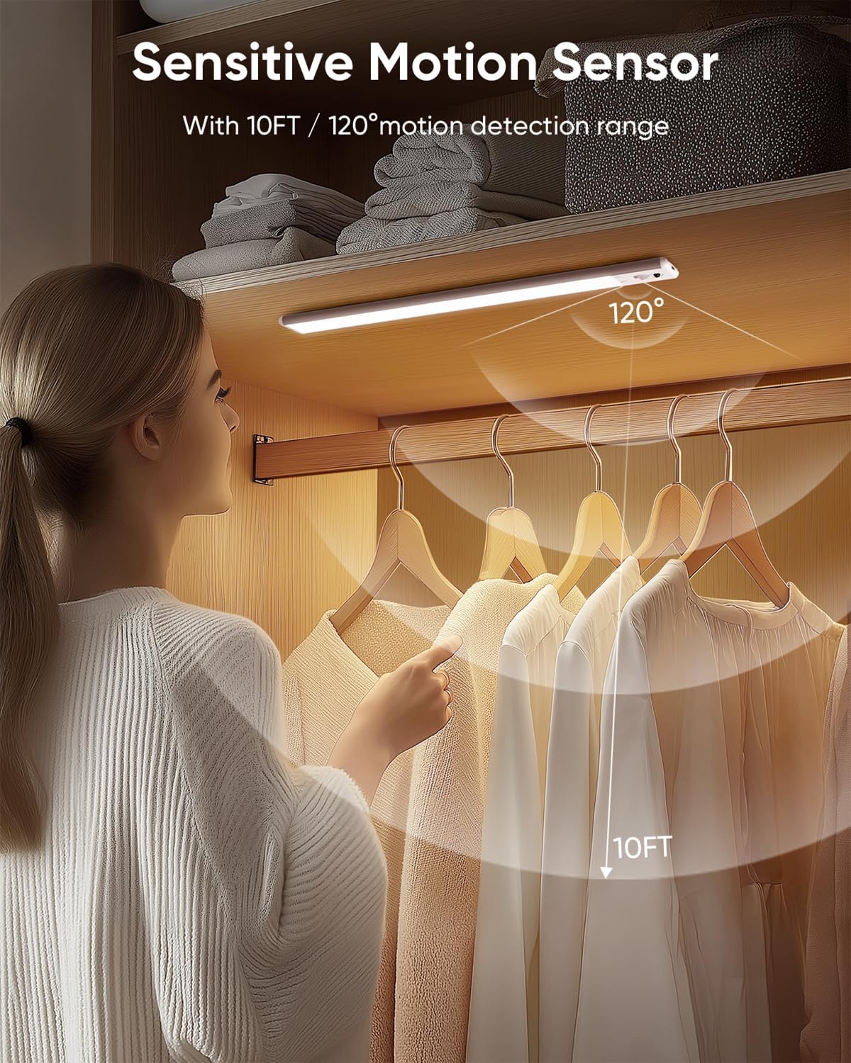 Under Cabinet Lighting Wireless, Rechargeable 62 LED Motion Sensor Light Indoor, 3 Color Temps Closet Lights with Remote Control, Dimmable Magnetic Under Counter Lights for Kitchen, Stairs, 6 Pack