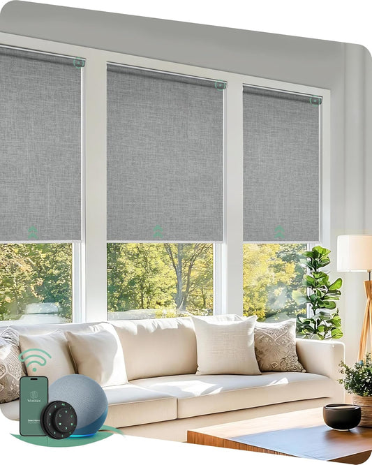 Yoolax Motorized Blinds with Remote, Blackout Smart Blinds for Windows Motorized Roller Shades, Automatic Window Shades Work with Alexa Custom Size (Blackout-Fabric Smoky Gray)