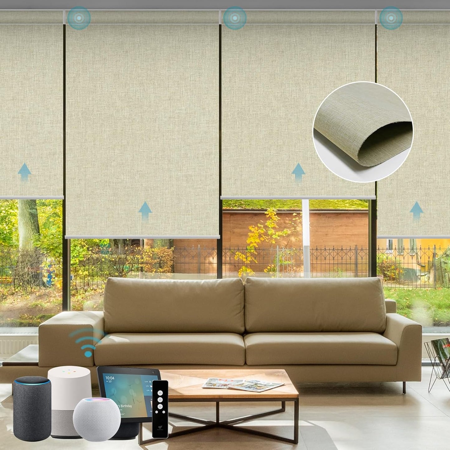 SmartWings Motorized Shades Window Blinds Remote Control Work with Thread Apple Homekit Z-Wave Alexa 100% Blackout Dual-Sided Automatic Smart Roller Shade Customized 16"-110" W (Bouvardia Cream)