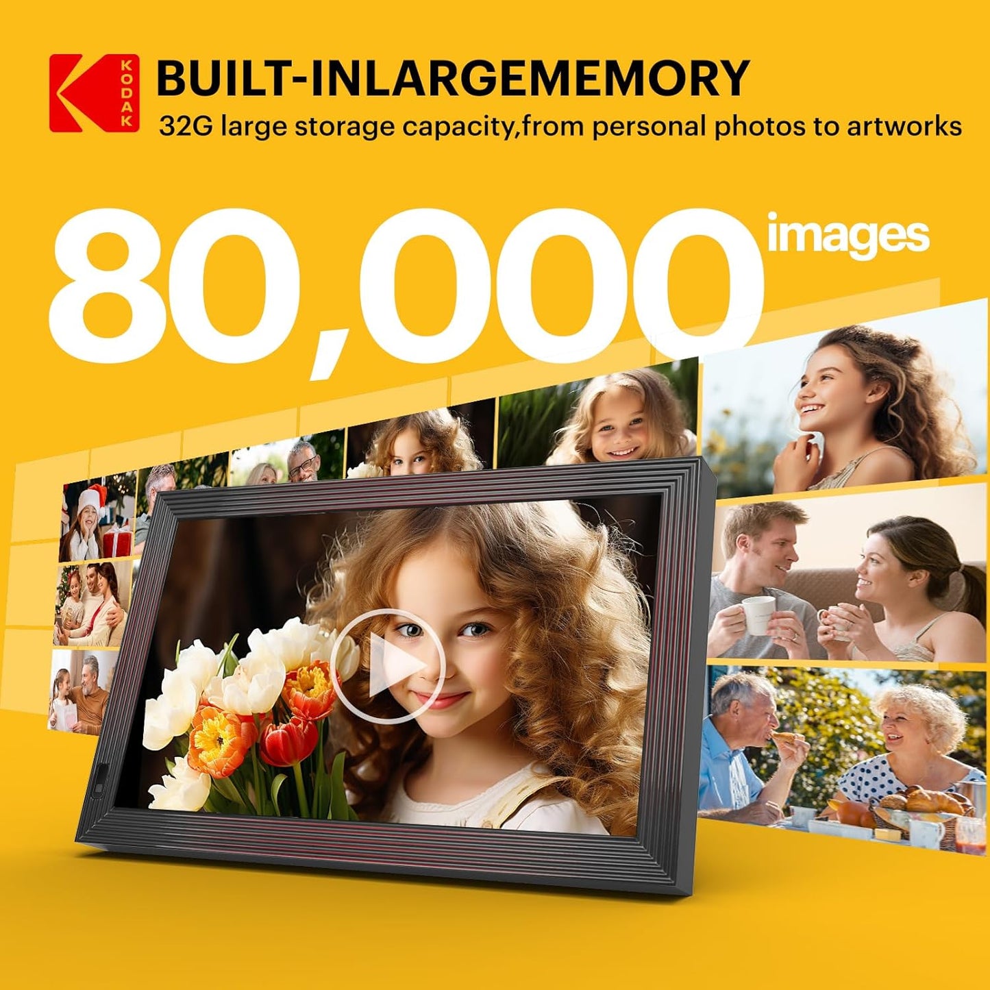 KODAK 18.5 Inch Wooden WiFi Digital Picture Frame,1920 * 1080 X-Large Digital Photo Frame,32GB Memory,IPS Screen, Wall-Mounted with Remote, Share Picture Video, Work with Alexa,Best Gifts for Mom